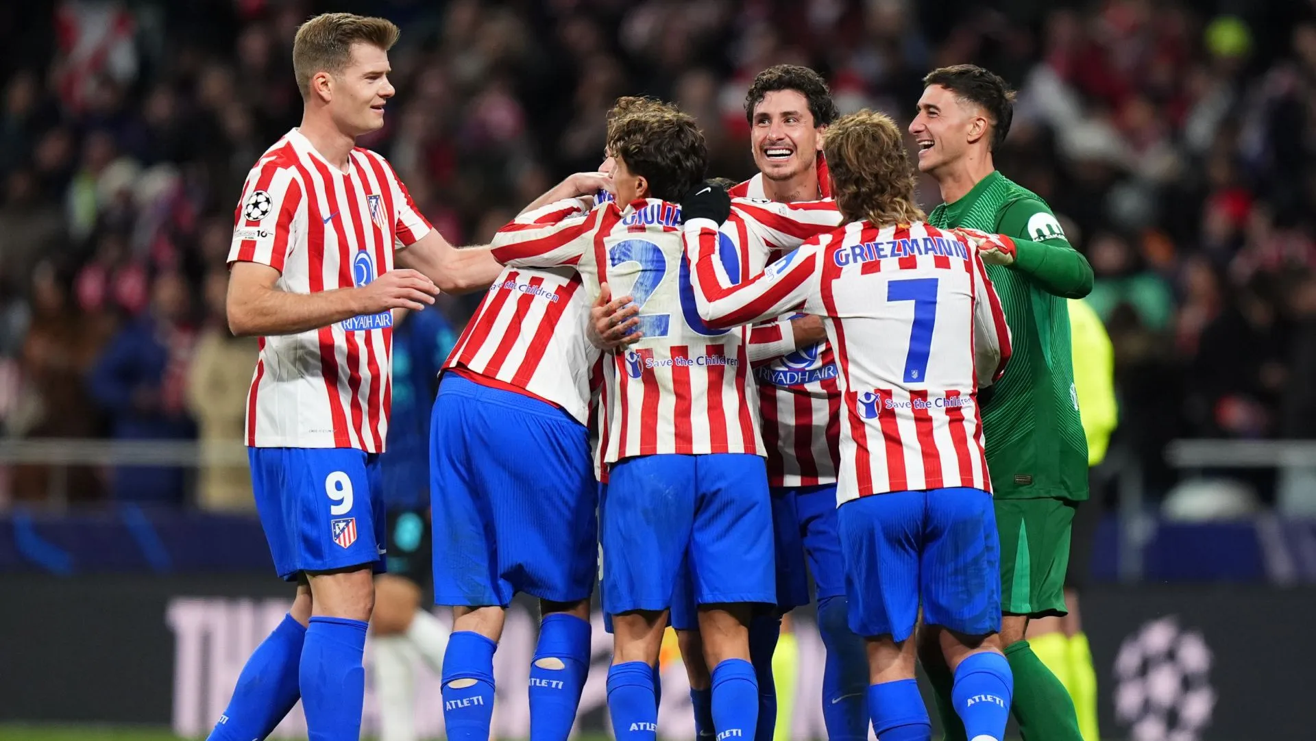 Jogadores do Atlético de Madrid comemoram vitória na Liga dos Campeões. Foto: Angel Martinez/Getty Images