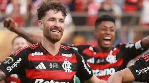 Jogadores do Flamengo comemoram gol na final da Libertadores – (Photo by Hector Vivas/Getty Images)
