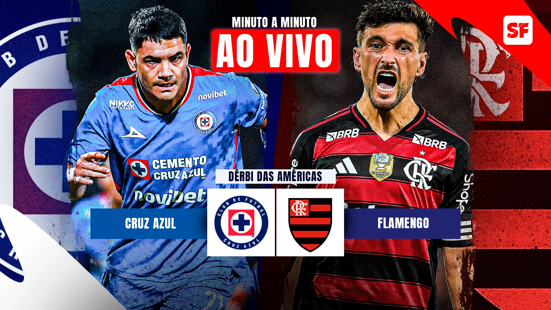 Montagem com os jogadores Gabriel Fernández, do Cruz Azul, e Arrascaeta, do Flamengo