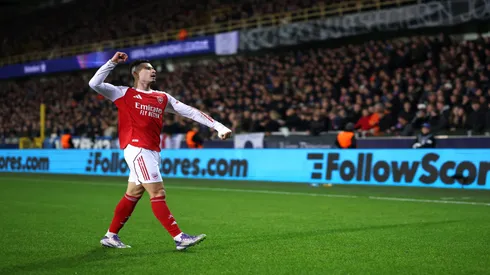 Gabriel Martinelli, do Arsenal, comemora gol contra o Brugge na Champions League – Dean Mouhtaropoulos/Getty Images