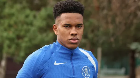 Estêvão durante um treino pelo Chelsea. Foto: Jasper Wax/Getty Images