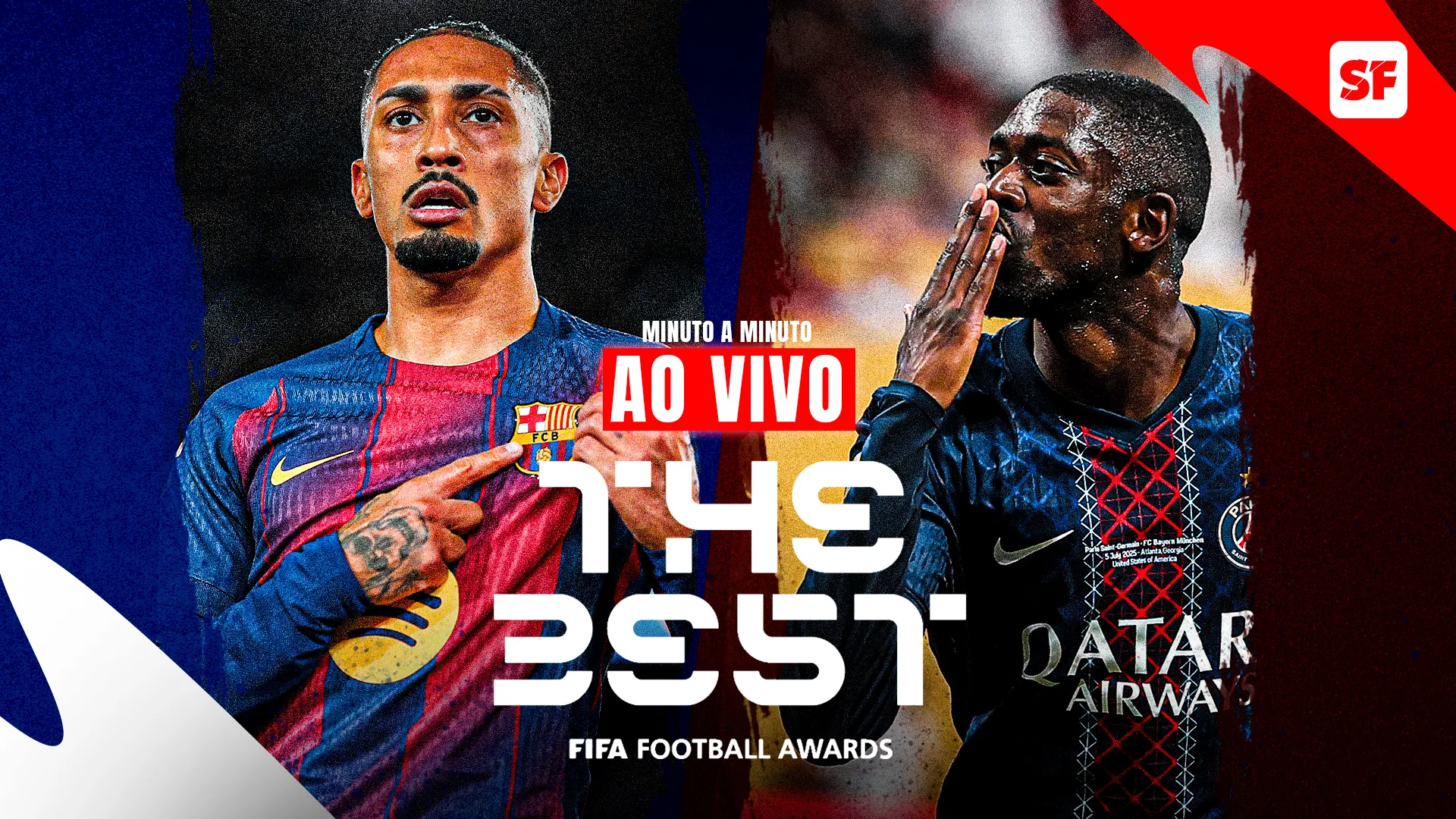 Montagem com fotos de Raphinha, do Barcelona, e Ousmane Dembelé, do PSG