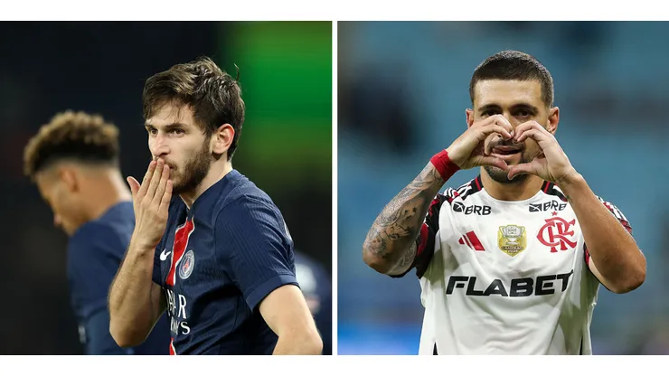 Khvicha Kvaratskhelia, do PSG (Foto: Carl Recine/Getty Images) e Giorgian de Arrascaeta, pelo Flamengo (Foto: Pedro H. Tesch/Getty Images)