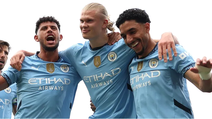 Haaland, Omar Marmoush e Matheus Nunes. (Photo by Alex Davidson/Getty Images)