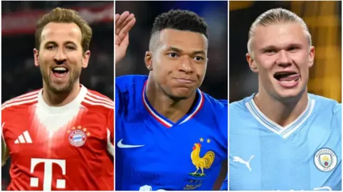 Os artilheiros Kane, Mbappé e Haaland (Getty Images)