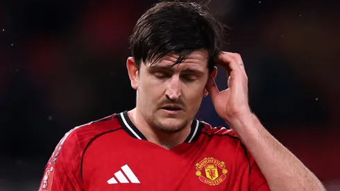Harry Maguire se lamenta em lance para o Manchester United. (Photo by Carl Recine/Getty Images)