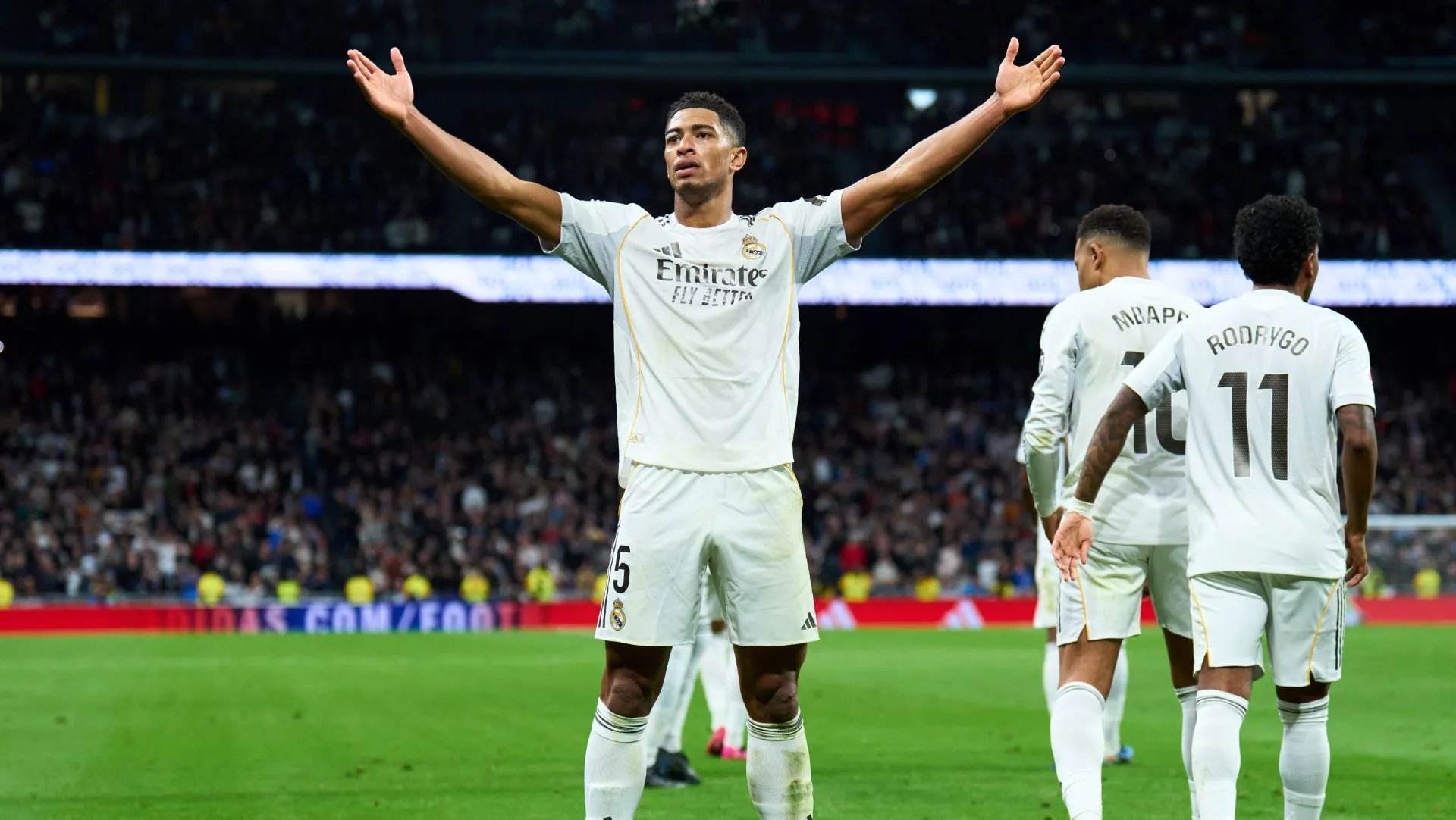 Jude Bellingham comemora gol durante partida da LaLiga. Foto: Angel Martinez/Getty Images