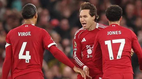 Jogadores do Liverpool comemoram gol da equipe. (Photo by Carl Recine/Getty Images)
