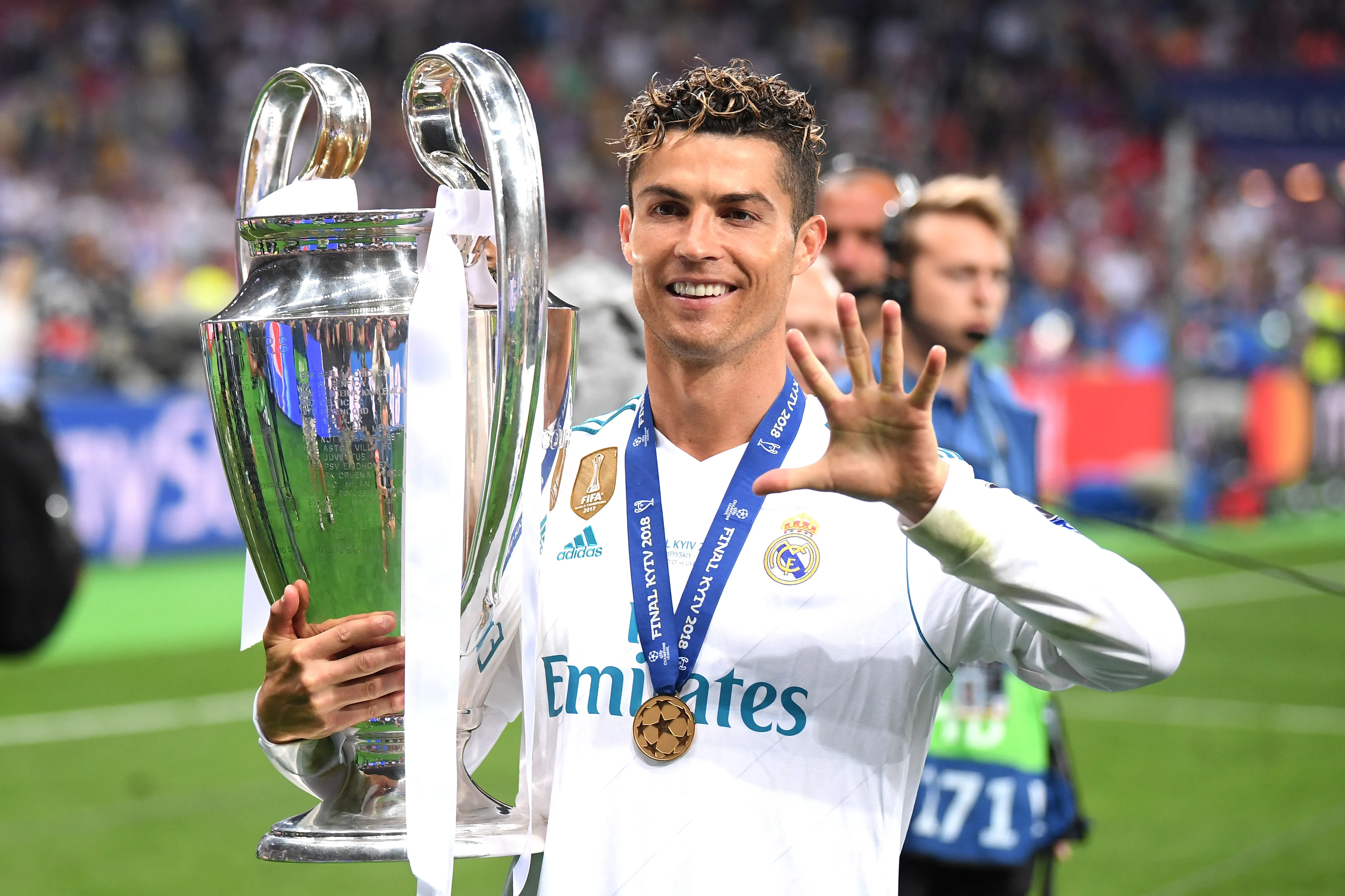 Cristiano Ronaldo pelo Real Madrid após conquista da Champions League.  (Foto: Laurence Griffiths/Getty Images)