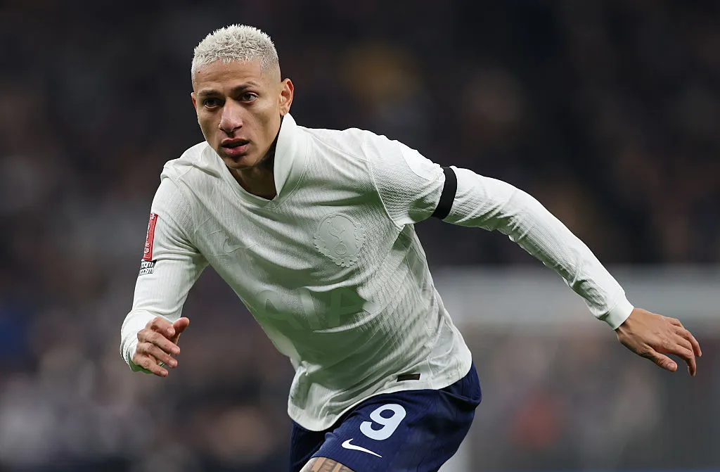 LONDON, ENGLAND – JANUARY 10: Richarlison of Tottenham Hotspur reacts during the Emirates FA Cup Third Round match between Tottenham Hotspur and Aston Villa&nbsp;on January 10, 2026 in London, England. (Photo by Ryan Pierse/Getty Images)