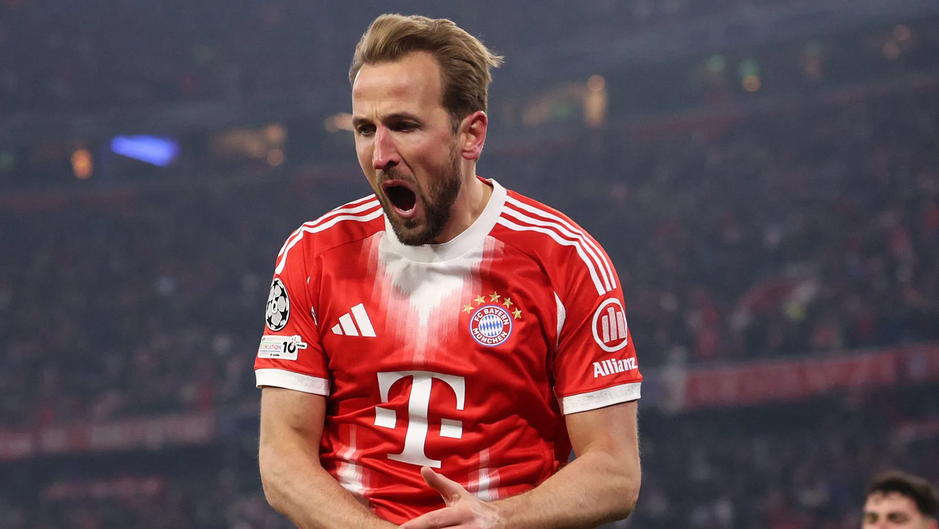 Harry Kane comemorando gol pelo Bayern