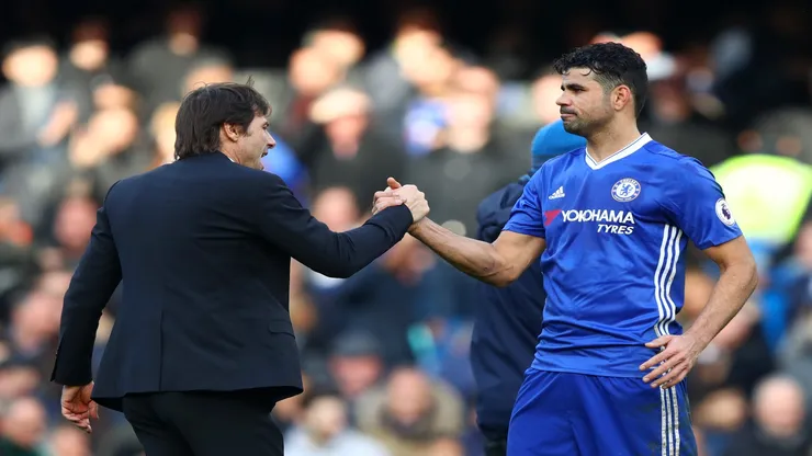 Diego Costa e Antonio Conte, em 2017, pelo Chelsea - Clive Rose/Getty Images