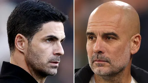 Os técnicos Mikel Arteta e Pep Guardiola (Fotos de Naomi Baker/Getty Images e Carl Recine/Getty Images)