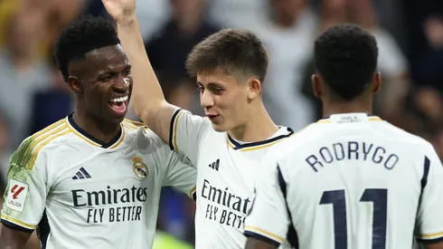 Vini Jr, Rodrygo e Arda Guler. (Photo by Clive Brunskill/Getty Images)