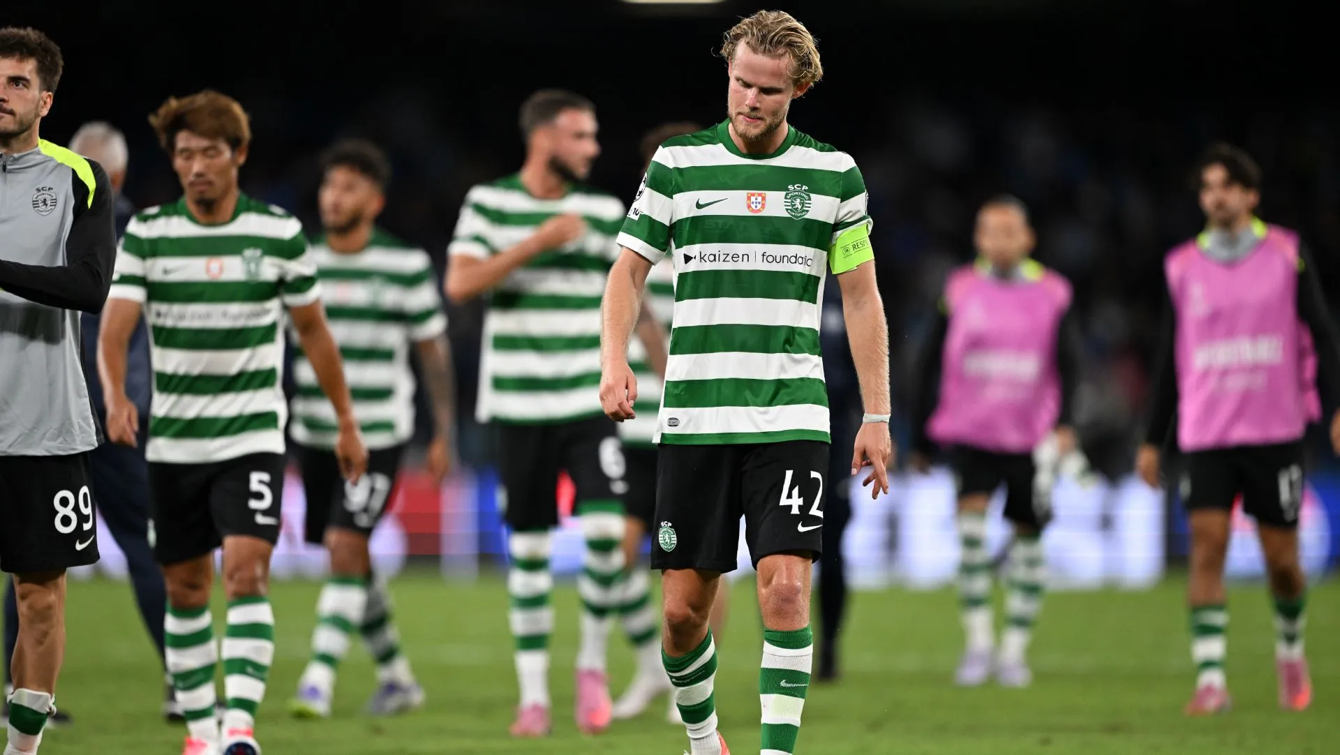 Morten Hjulmand, do Sporting, após partida da Liga dos Campeões. Foto: Francesco Pecoraro/Getty Images