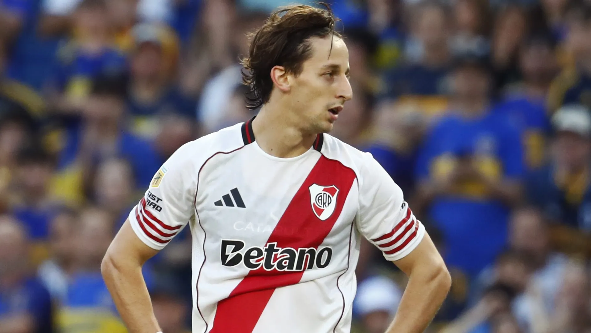 Matías Galarza, meia do River Plate. (Photo by Marcos Brindicci/Getty Images)