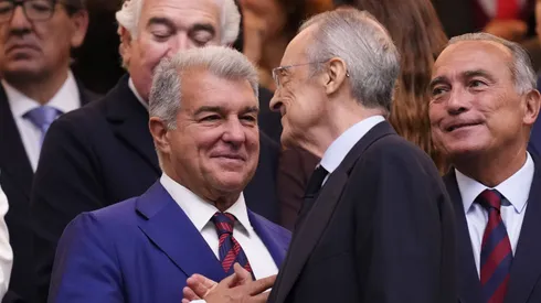 Florentino Pérez, do Real Madrid e Laporta, presidente do Barcelona, Real Madrid quer contratar Pedri, do Barça. IMAGO / NurPhoto