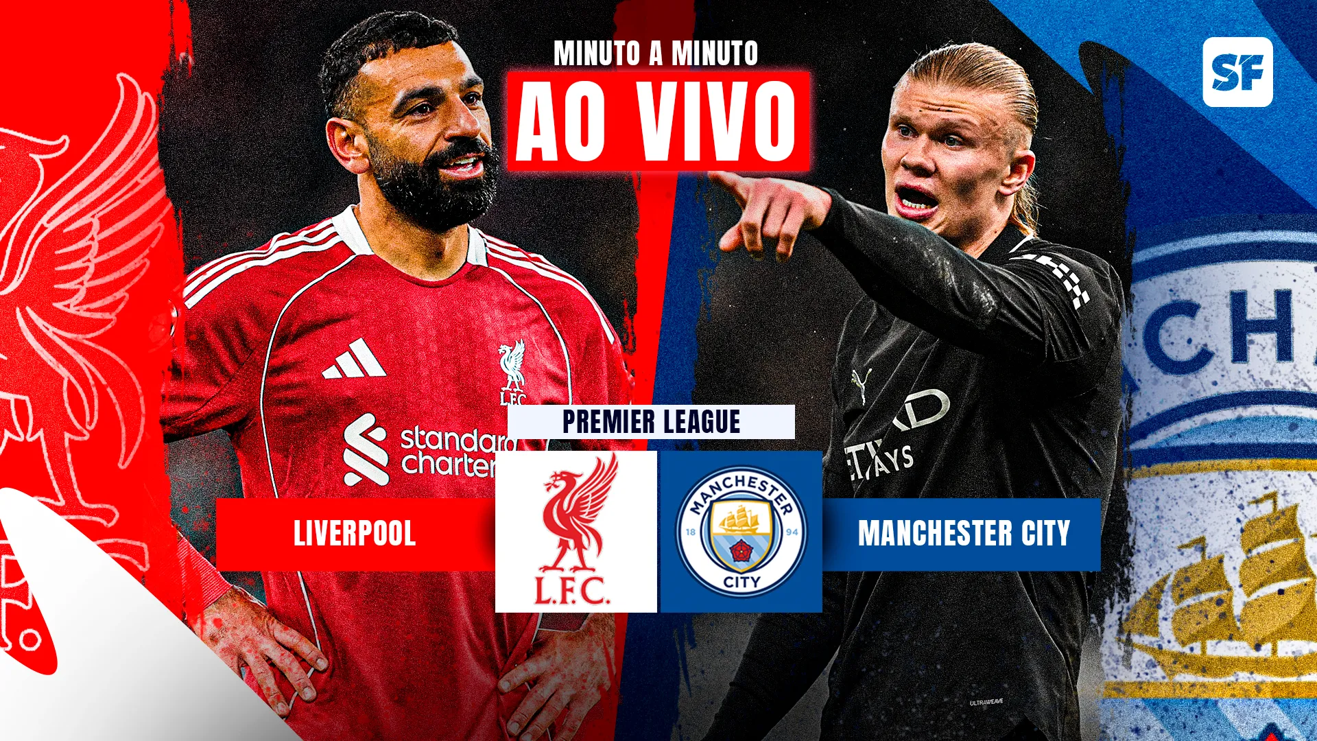 Arte pré-jogo com Salah e Haaland