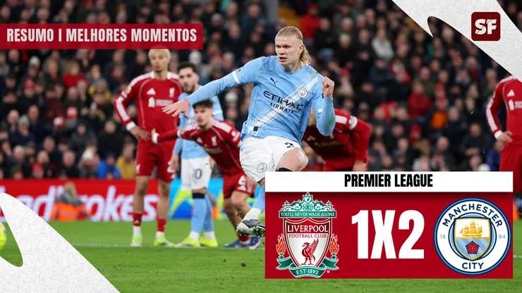 Erling Haaland em Liverpool 1 x 2 Manchester City. (Foto: Michael Regan/Getty Images)