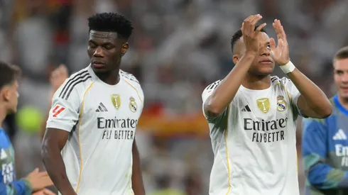 Tchouameni e Mbappé pelo Real Madrid. (Photo by David Ramos/Getty Images)
