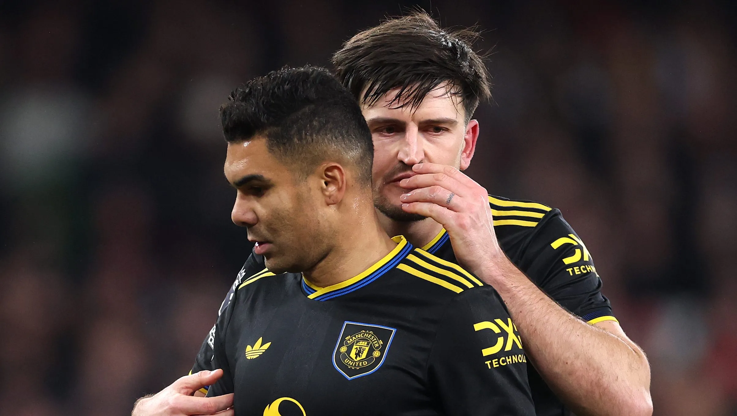 Harry Maguire e Casemiro. Foto: Alex Pantling/Getty Images