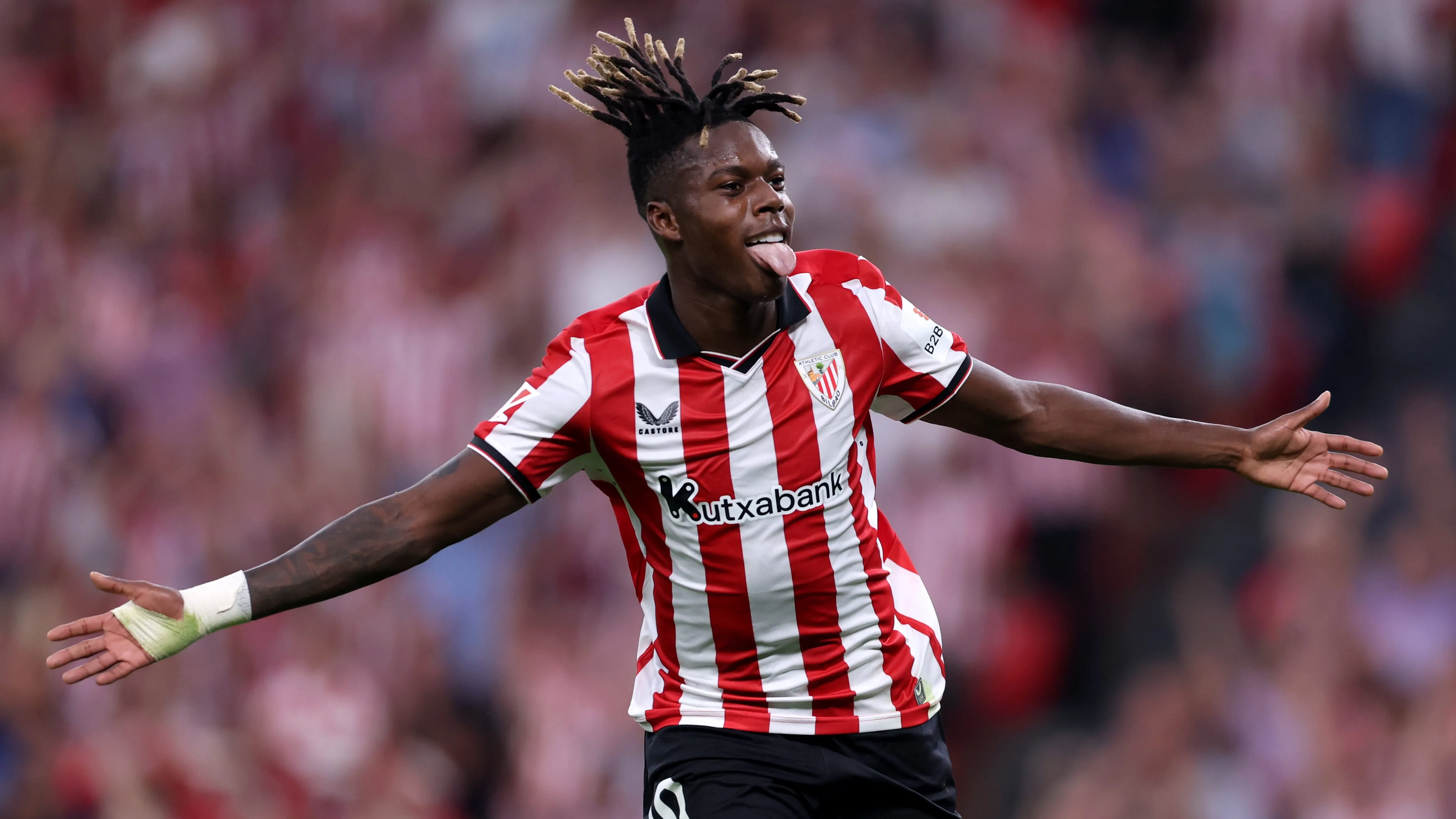 Nico Williams, alvo do Liverpool, em jogo do Athletic. Foto: Ion Alcoba Beitia/Getty Images