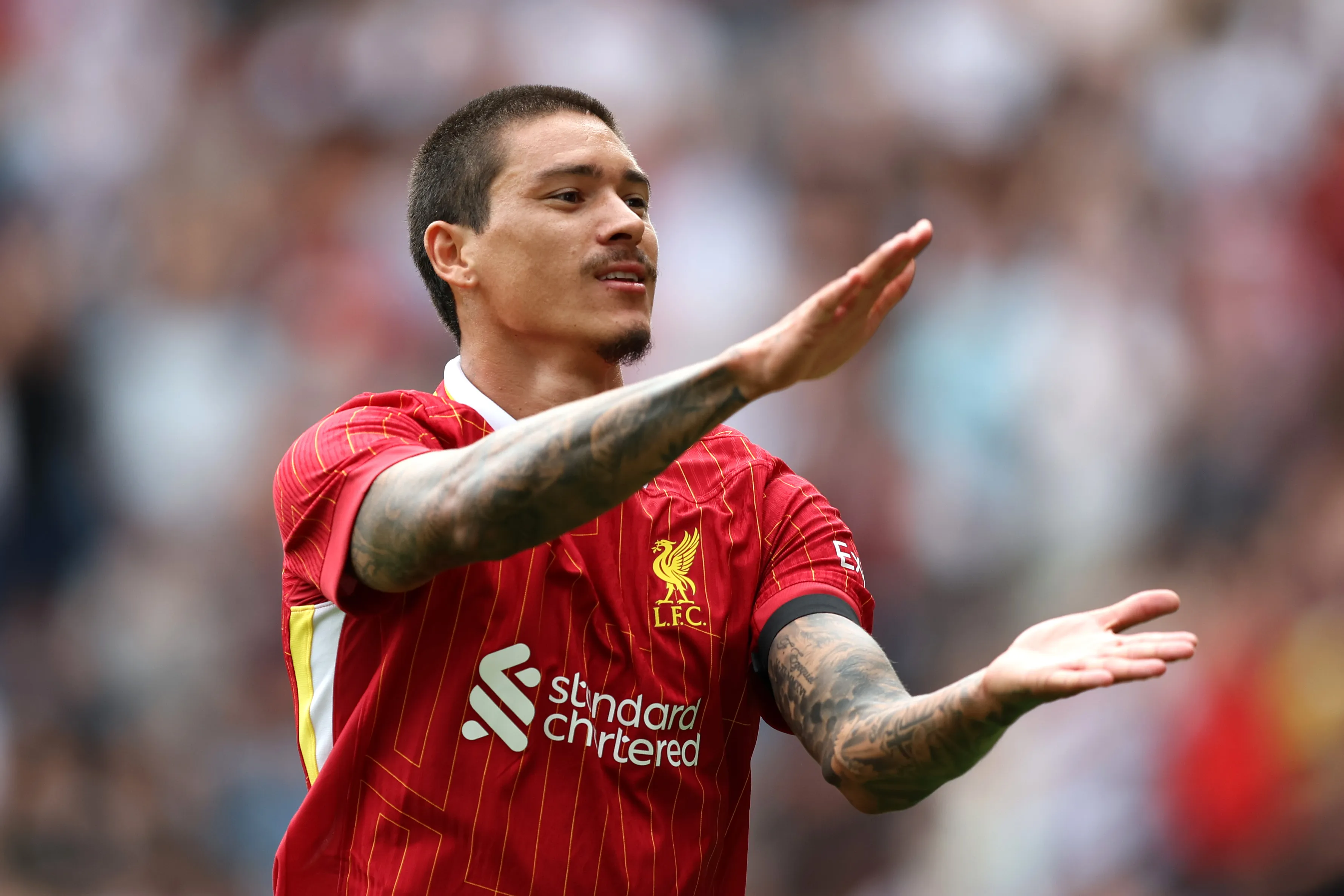 Darwin Núñez em campo pelo Liverpool (Foto: Matt McNulty/Getty Images)