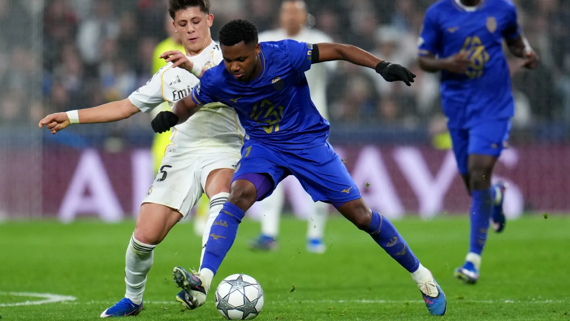Ansu Fati, do Monaco, durante partida da Champions League. Foto: Aitor Alcalde/Getty Images