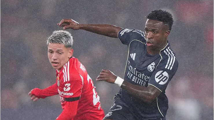 Prestianni proferiu palavras racistas para Vinícius Júnior, afirma Mbappé. (Photo by Jose Manuel Alvarez Rey/Getty Images)