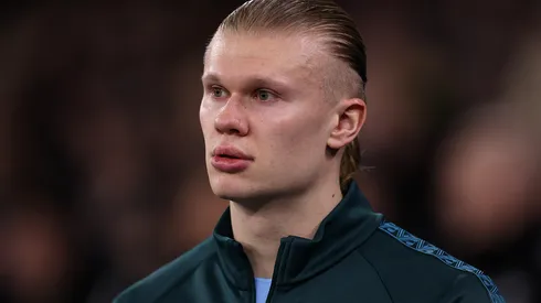 Haaland antes de um jogo do Manchester City. Foto: Kate McShane/Getty Images
