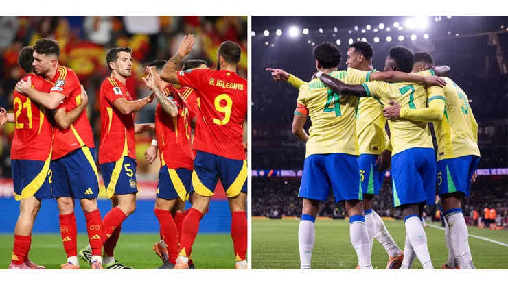Seleção da Espanha (Foto: IMAGO / Fotoarena) e Seleção Brasileira (Foto: IMAGO / ZUMA Press Wire) e os estilos de jogo na Copa do Mundo