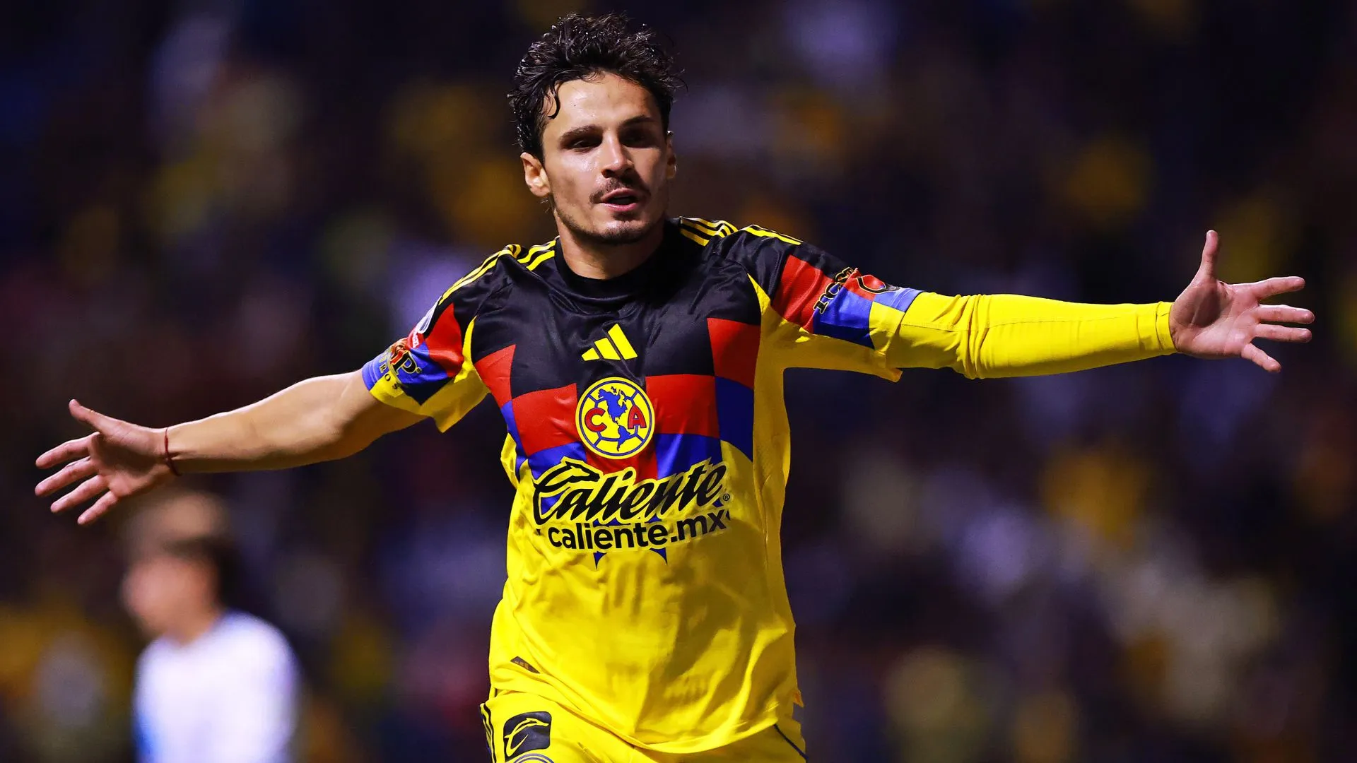 Raphael Veiga fez o primeiro gol após deixar o Palmeiras (foto: Manuel Velasquez/Getty Images)