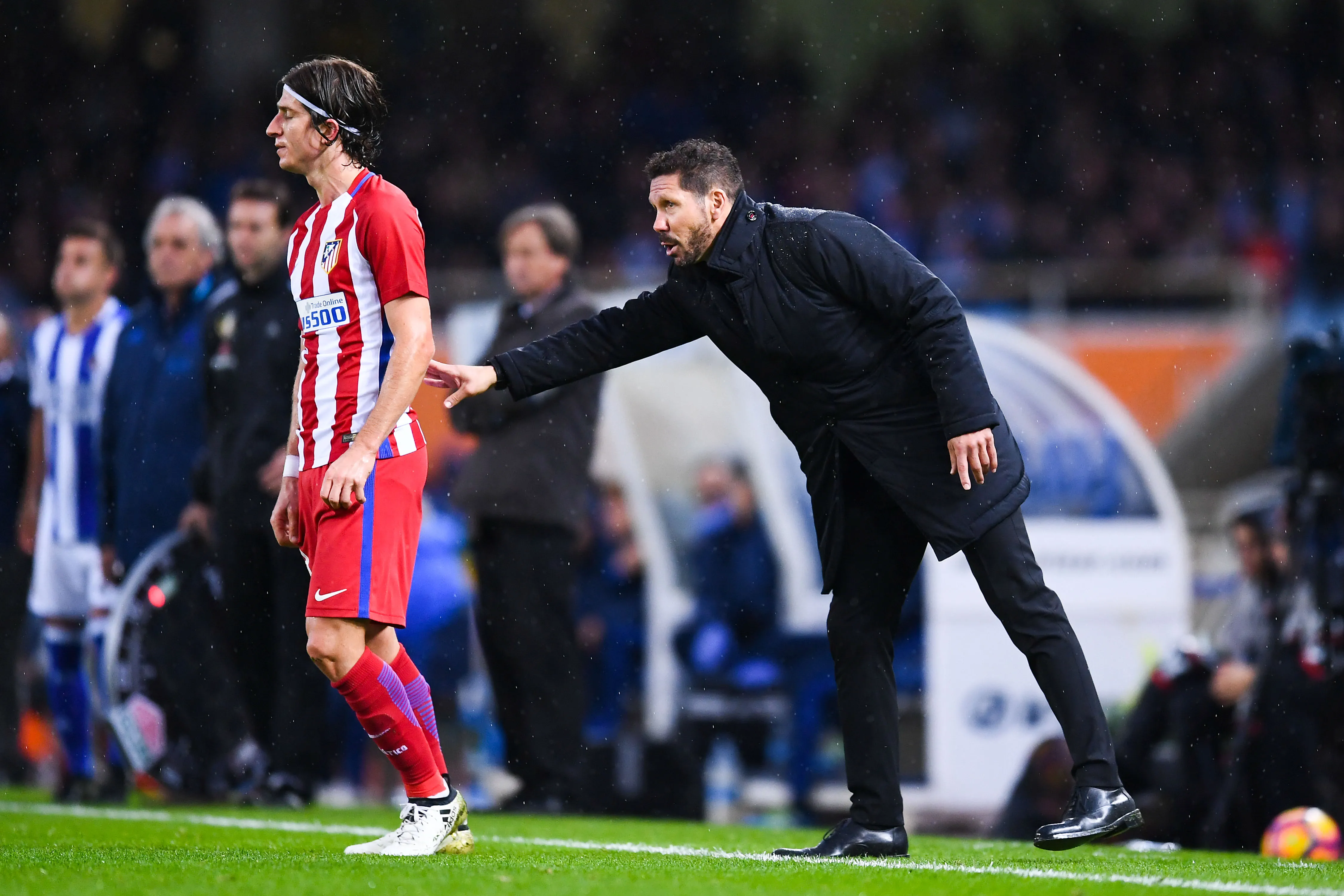 Simeone e Filipe Luís em tempos de Atlético de Madrid. Foto: David Ramos/Getty Images