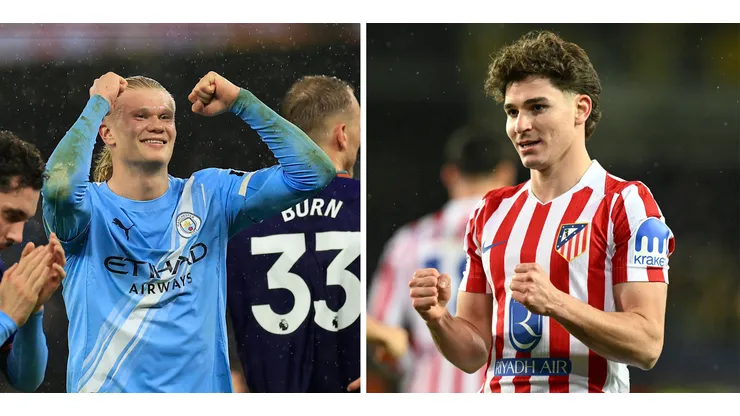 Haaland e Julián Álvarez (Fotos: IMAGO / Imagens DeFodi e IMAGO / Pro Sports Images), que foram ligados ao Barcelona