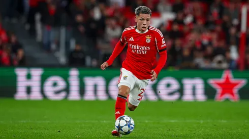 O atacante Prestianni em jogo do Benfica (Carlos Rodrigues/Getty Images)