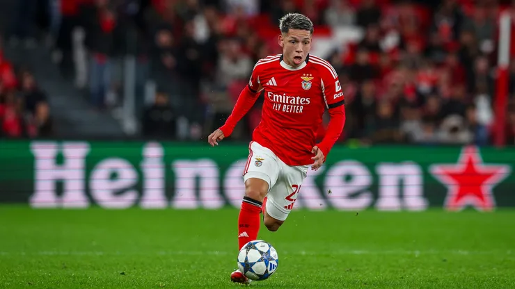 O atacante Prestianni em jogo do Benfica (Carlos Rodrigues/Getty Images)