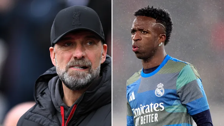 Klopp deseja saída de Vini Jr. do Real Madrid. Fotos: Justin Setterfield e Manuel Alvarez Rey/Getty Images