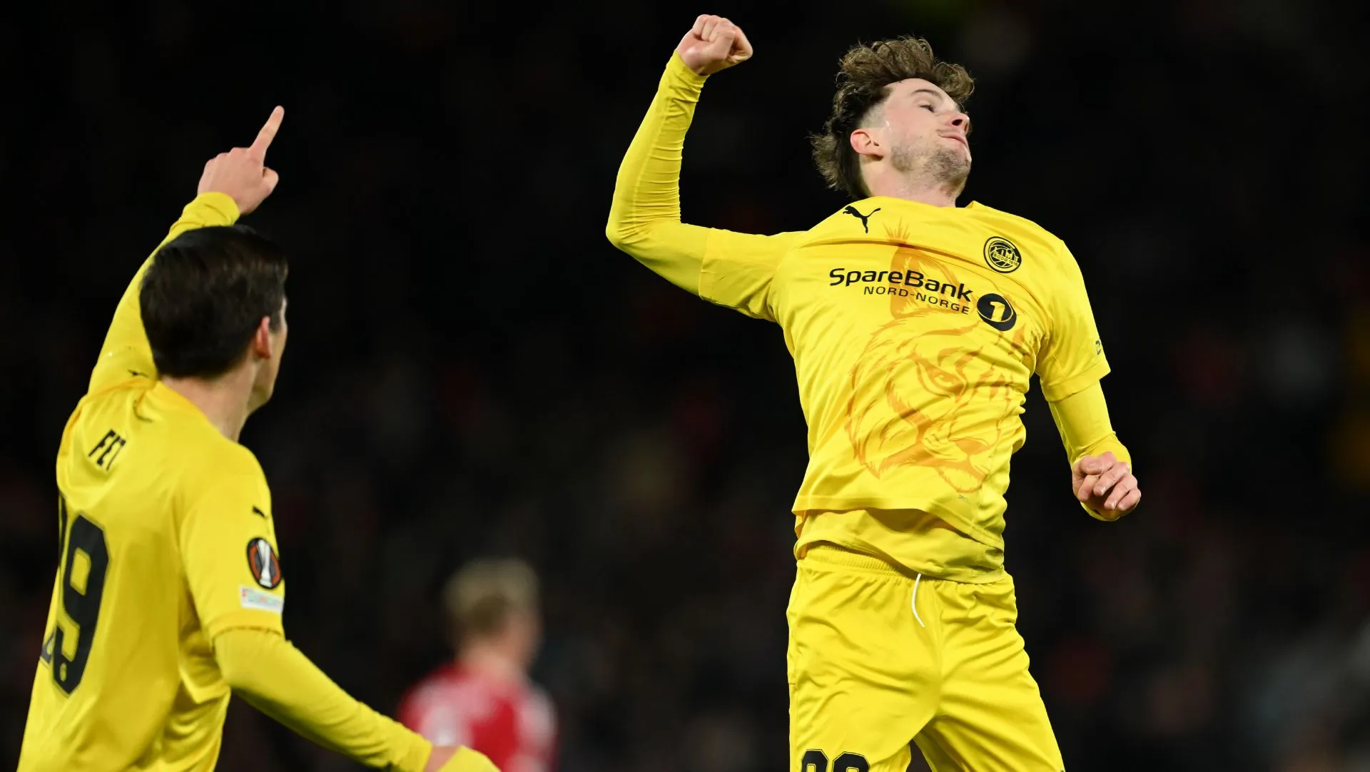 Hakon Evjen comemora gol durante partida da Champions League. Foto: Gareth Copley/Getty Images