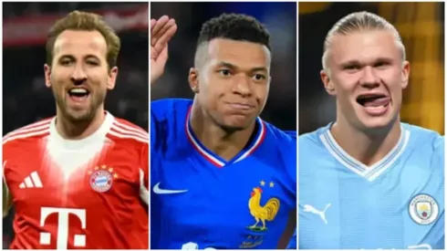 Os artilheiros Kane, Mbappé e Haaland (Fotos: Getty Images)