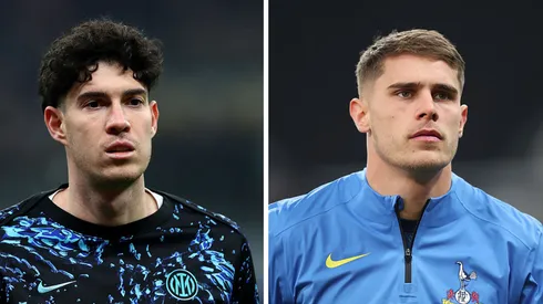 Bastoni, da Inter de Milão (Foto: Marco Luzzani/Getty Images) e Micky van de Van (Foto: George Wood/Getty Images), alvos do Liverpool.