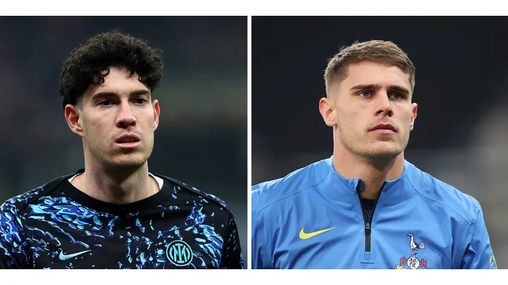 Bastoni, da Inter de Milão (Foto: Marco Luzzani/Getty Images) e Micky van de Van (Foto: George Wood/Getty Images), alvos do Liverpool.