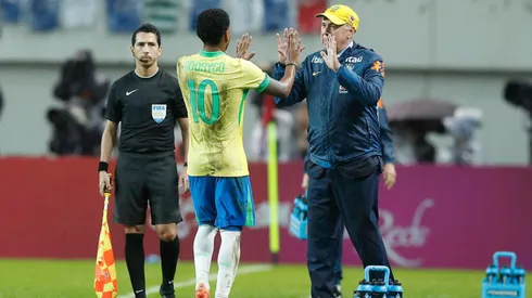 Rodrygo e Ancelotti em amistoso da Seleção Brasileira