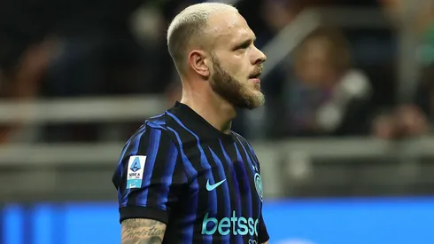 Federico DiMarco durante partida da Inter. (Photo by Marco Luzzani/Getty Images)