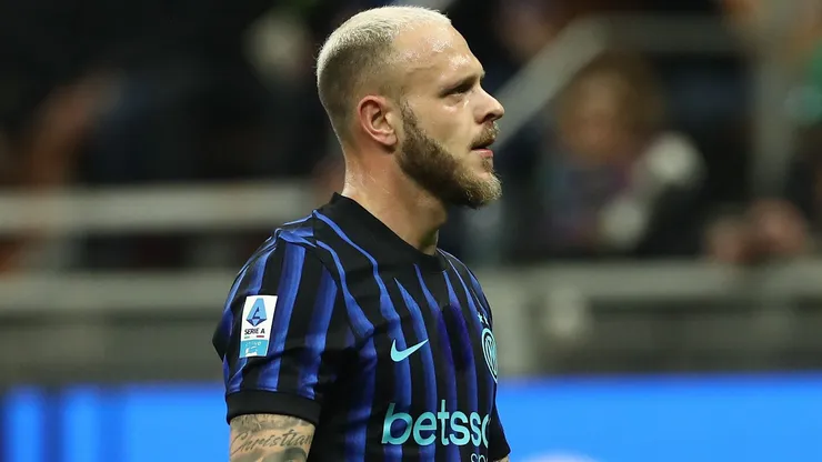 Federico DiMarco durante partida da Inter. (Photo by Marco Luzzani/Getty Images)