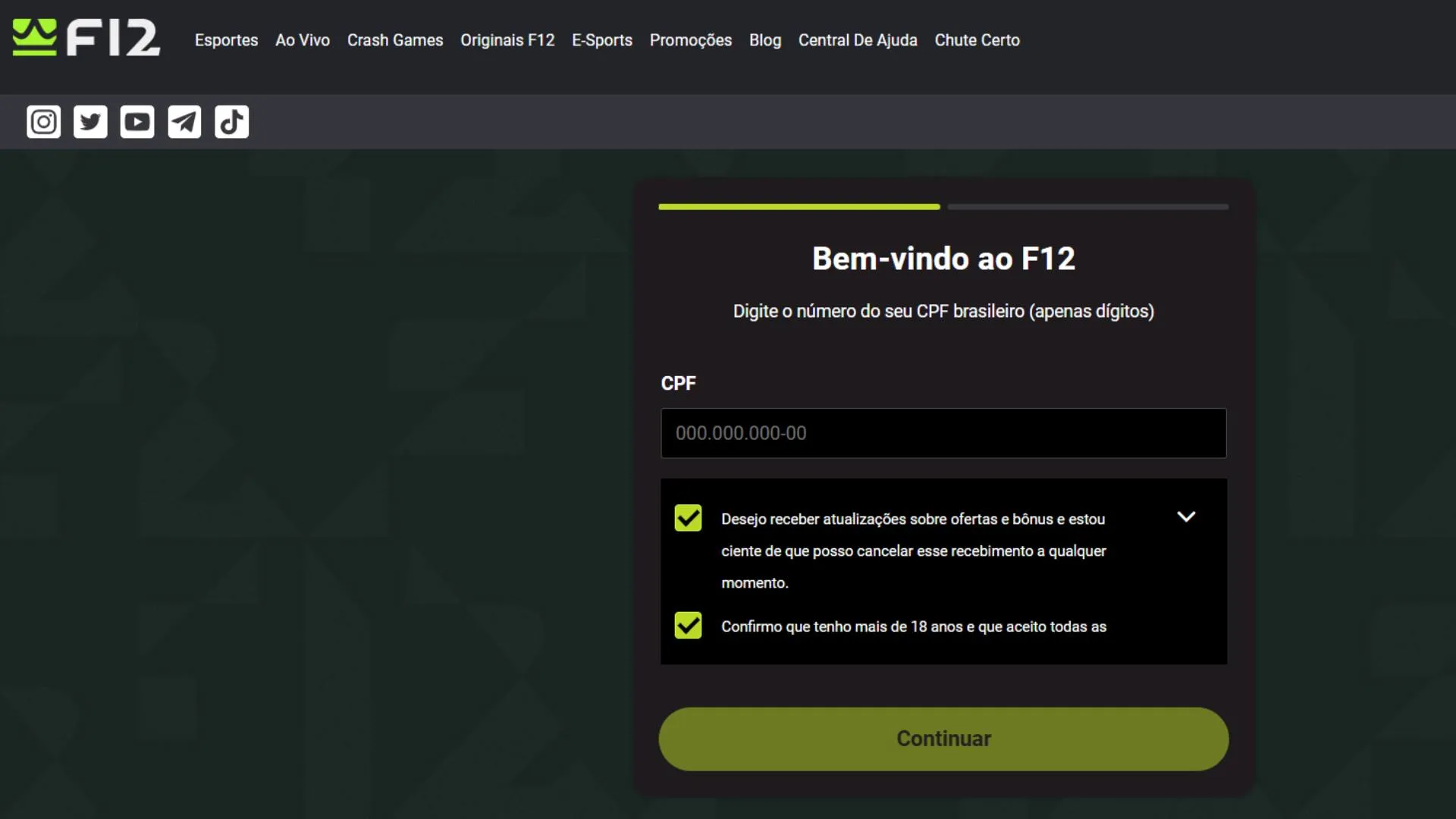 Processo de cadastro na F12.bet é rápido, prático e seguro (Reprodução)