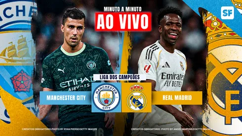 Manchester City e Real Madrid se enfrentam; confira ao vivo. Ryan Pierse/Getty Images e Angel Martinez/Getty Images