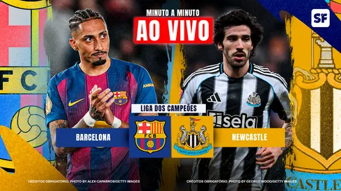 Barcelona e Newcastle duelam por uma vaga nas quartas de final da Champions – Fotos: Alex Caparros/Getty Images e George Wood/Getty Images