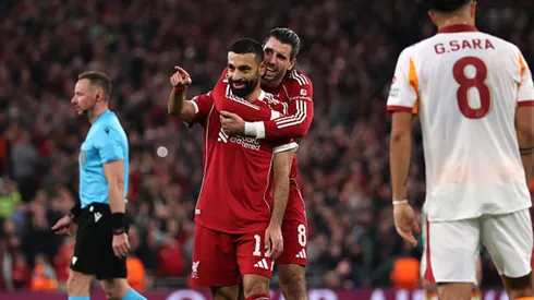 Salah comemora gol pelo Liverpool. Michael Regan/Getty Images.