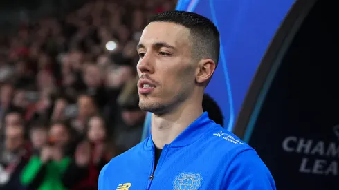 Barcelona sinaliza oferta de R$ 92 milhões ao Leverkusen por Grimaldo. (Photo by Pau Barrena/Getty Images)