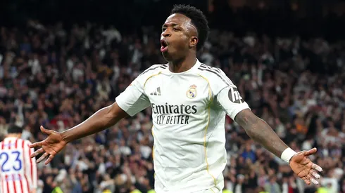 Vini Jr após decidir a partida contra o Atlético de Madrid. (Photo by Florencia Tan Jun/Getty Images)